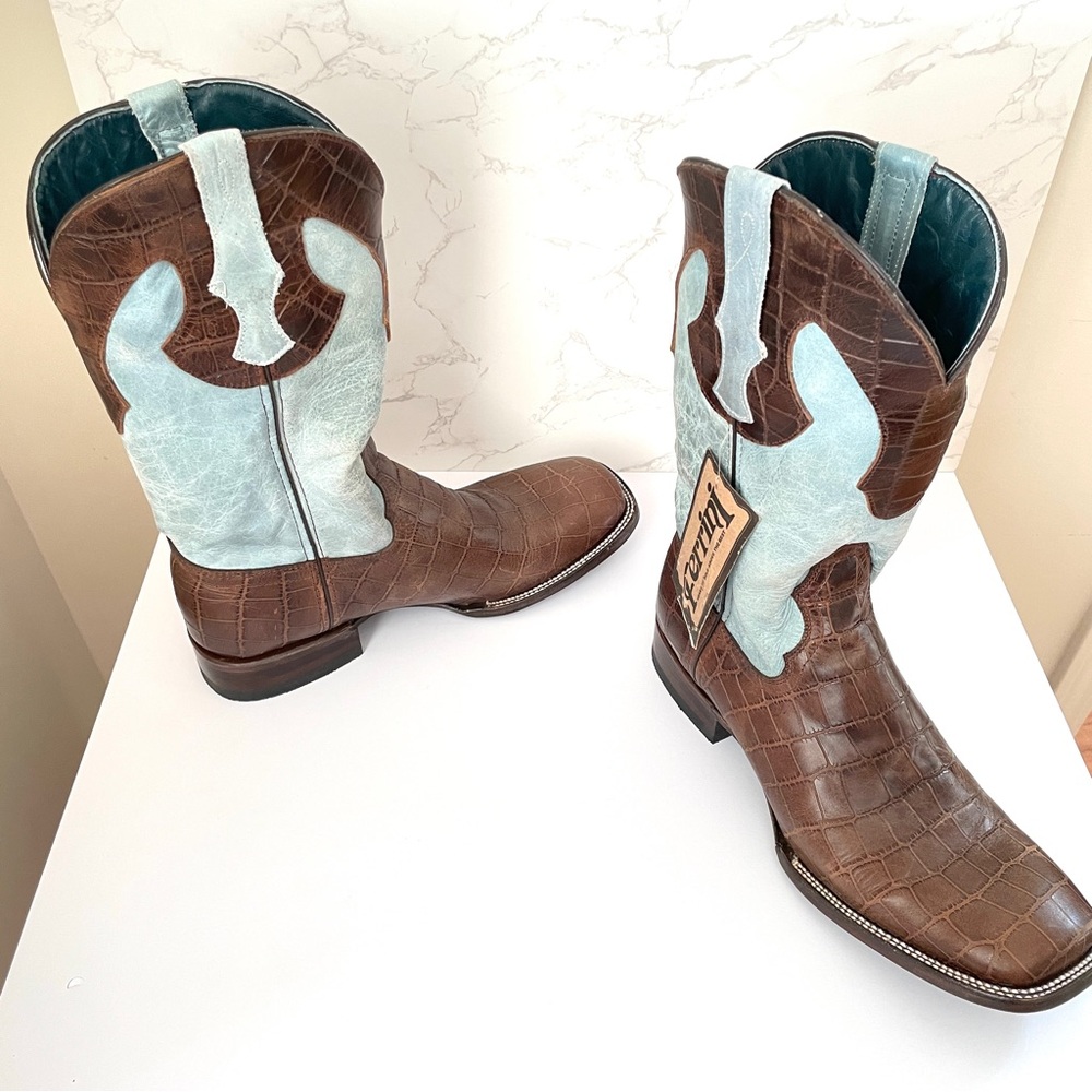 Ferrini Mustang Cowhide Alligator Belly Western Boots Square Toe Men’s Size 11D